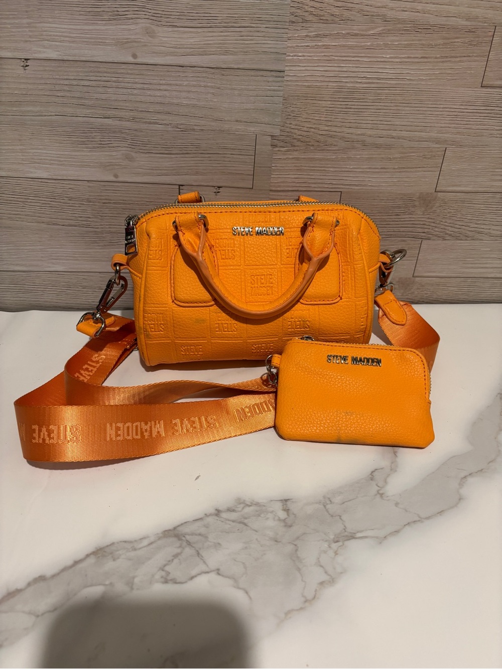 Steve Madden Bright Orange Pebbled Crossbody with Coin Pouch